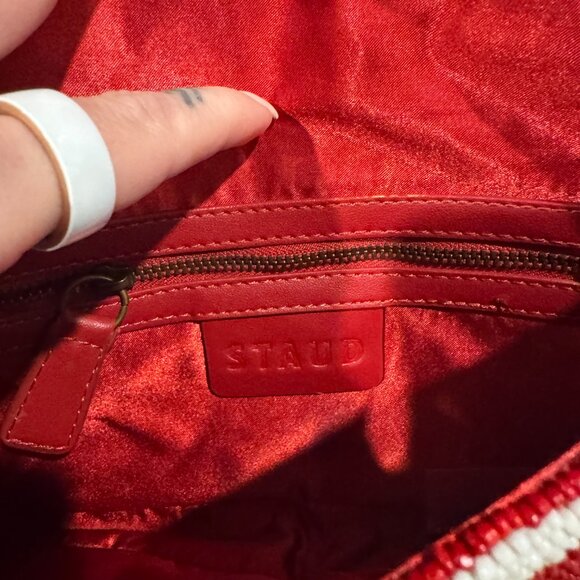 Hand-Beaded Staud Tommy Beaded Bag in Scarlet White $250 - Picture 6 of 7